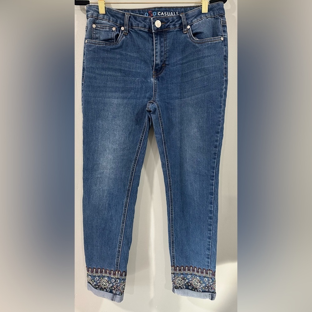 OSO Casuals Jeans Womens 6 Blue Denim Pants High Rise Stretch Embroidered